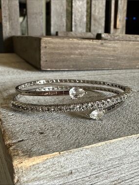 Sterling silver 925 great shape elegant crystal pave wire wrap around bracelet